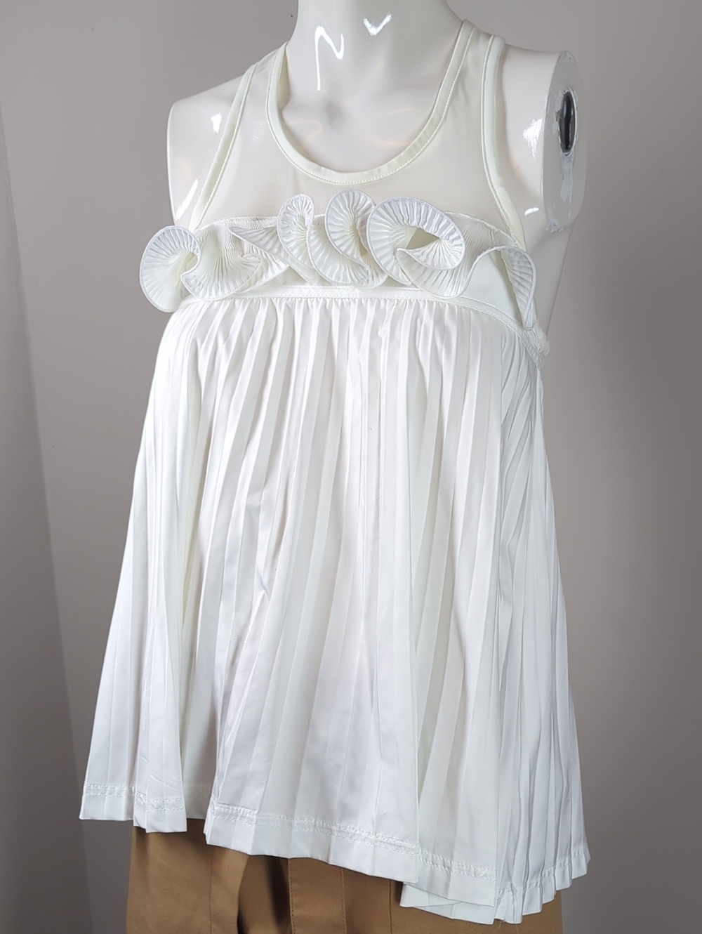 adidas Stella McCartney White Pleated Ruffle Tank Top Xs